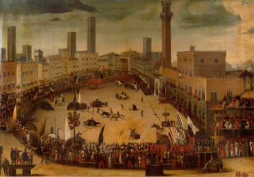 Piazza del Campo, allegoristen eläinten turnaus (öljy kankaalle)