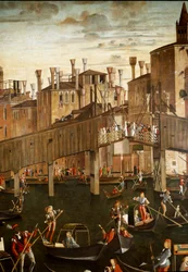 Pyhän Ristin pyhäinjäännöksen ihme Rialton sillalla Venetsiassa, yksityiskohta. Vittore Scarpazza dit Vittore Carpaccion maalaus (1460-1525)