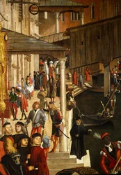 Pyhän Ristin pyhäinjäännöksen ihme Rialton sillalla Venetsiassa, yksityiskohta. Vittore Scarpazza dit Vittore Carpaccion maalaus (1460-1525)