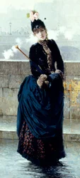 Nainen sillalla Pariisissa, Vittorio Matteo Corcos (1859-1933), öljy kankaalle