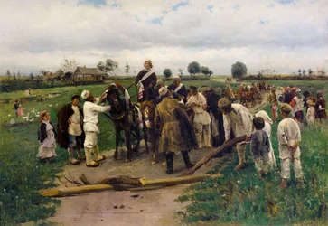 Lunnaiden maksaminen morsiamen puolesta. Vladimir Makovskin maalaus - Lunnaiden maksaminen morsiamen puolesta - Vladimir Jegorovich Makovsky (1846-1920). öljy kankaalle