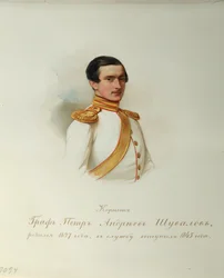 Muotokuva kreivi kreivi Pjotr Andrejevitš Shuvalovista (1827-1889) (Keisarillisen hevosvartijoiden albumista) - Hau (Gau), Vladimir Ivanovitš (1816-1895) - 1846-1849 - Akvarelli paperille - Venäläisen kirjallisuuden instituutti IRLI ( Pushkin-talo), Pietar