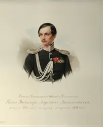 Muotokuva kreivi Viktor Illarionovich Vasilchikovista (1820-1878) (Keisarillisen hevosvartijoiden albumista) - Hau (Gau), Vladimir Ivanovich (1816-1895) - 1846-1849 - Vesiväri paperille - Venäjän kirjallisuuden instituutti IRLI (Pushkin) -talo), Pietari
