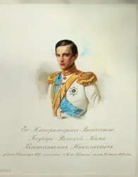 Venäjän suurruhtinas Konstantin Nikolajevitšin (1827-1892) muotokuva (Keisarillisen hevosvartijoiden albumista) - Hau (Gau), Vladimir Ivanovitš (1816-1895) - 1846-1849 - Akvarelli paperille - Venäjän kirjallisuuden instituutti IRLI (Pushkin-talo), Pyhä Pie