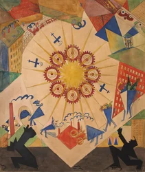 Luvattu maa. Lavastus Vladimir Majakovskin teatterinäytelmään Mystery-Bouffe, 1919.