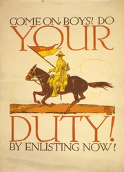 Tulkaa, pojat! Tehkää velvollisuutenne! Ilmoittautumalla nyt! 1917 (värillinen silkkipaino)