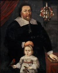 Sir Edward Lawrence poikansa ja papukaijan kanssa