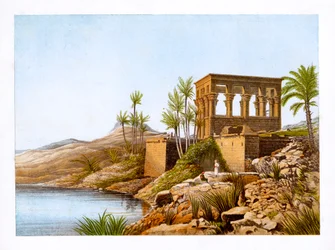 Egyptiläinen temppeli Niilin varrella, Egypti, c1870.