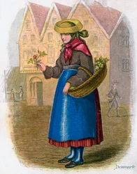 Tanskalainen nainen myy kukkia, 1809.