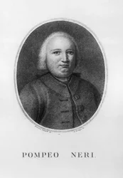 Pompeo Nerin (1706-1776), italialaisen juristin ja poliitikon muotokuva, Benedetto Bordigan (1768-1847) etsaus Francesco Sabatellin (1803-1829) piirtämänä
