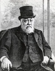 Etelä-Afrikan tasavallan (tai Transvaalin) presidentin Stephanus Johannes Paulus Krugerin (1825-1904) muotokuva, johti buurien sotaa englantilaisia vastaan, kaiverrus