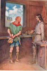 Merimies antaa Horatiolle kirjeen Hamletilta, William Shakespearen "Hamletista", Hodder und Stoughtonin vuonna 1915 julkaisema painos