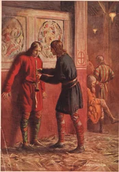 Hamlet yrittää saada Guildensternin soittamaan piippua William Shakespearen "Hamletista", jonka Hodder und Stoughton julkaisi vuonna 1915.