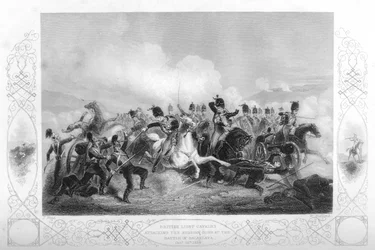 Kevyt ratsuväki hyökkää venäläisiä tykkejä vastaan Balaklavassa Krimin sodan aikana, 1854 1857.