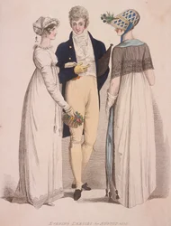 Kaksi naista ja mies iltapuvussa, 1808