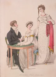 Kaksi naista ja mies koko iltapuvussa, c1810