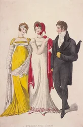 Kaksi naista ja mies koko iltapuvussa, c1810