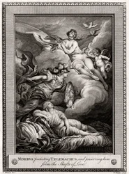 Minerva suojelee Telemachusta ja suojelee häntä rakkauden kuiluilta, 1775.