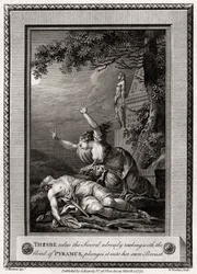 Thisbe ottaa miekan, joka haisee jo Pyramuksen vereltä, syöksyy sen..., 1775.