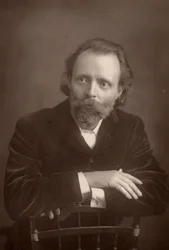 ""(Thomas Henry) Hall Caine (1853-1931) englantilainen kirjailija. Dante Gabriel Rossettin seuralainen tämän elämän lopulla (1881-1882) (woodburytype)