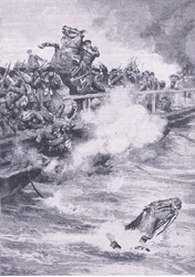 Sevastopol: vetäytyminen venesillan yli, kuva brittiläisistä taisteluista maalla ja merellä, 1915