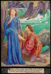 Aurelius ja Dorigen (lyijykynä ja akvarelli)