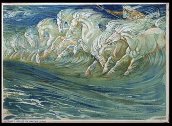 Neptunuksen hevoset, kuvitus teokseen "Kreikkalainen mytologinen legenda", julkaistu Lontoossa, 1910