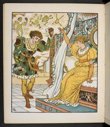 Jakob ja Wilhelm Grimmin "Kuninkaan tytär ja sammakko" (litografia)