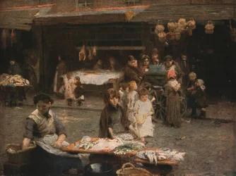 Kalamarkkinat Patrick Streetillä Dublinissa, 1800-luvun loppu, noin 1930