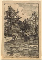 Piirros, joki ja puut, 1880-90