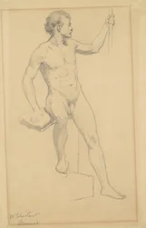 Istuva miesakti, n.1870-77 (grafiitti vellapaperille)