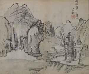 Maisema Wu Zhenin 1280-1354 jälkeen, sinapinsiemenpuutarhan käsikirjasta..., ensimmäinen painos, 1679.