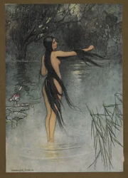 Levy 29: "Kun hän nousi vedestä, mikä muutos hänessä nähtiin!", Folk-Tales of Bengal... 32 värillistä Warwick Goblen kuvitusta (Edition de luxe.). 1914