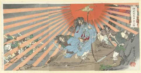 Keisari Jinmun itäinen retkikunta Jinmu tenno Tosei no zu (otsikko esineessä)