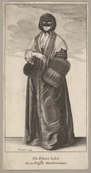 Englantilainen nainen talviasussa Englantilaisen herrasnaisen talvitottumus, 1644.