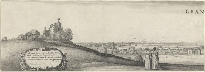 Näkymä Greenwichiin (vasen kilpi) Greenwich (otsikko esineessä)