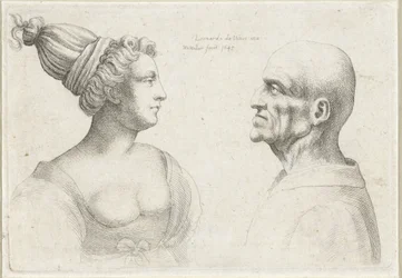 Kaljuun miehen ja naisen päät turbaaneihin Varie figurae et probae (sarjan nimi) Karikatyyrit, päät ja epämuodostumat Leonardo da Vincin jälkeen (sarjan nimi)