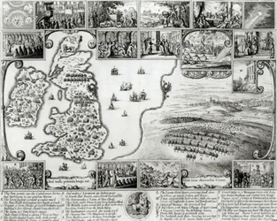 Englannin sisällissodan kartta ja Prahan näkymä, 1632