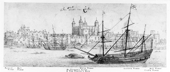 Lontoon Tower, n. 1637-1641 (kynä ja muste, grafiitti ja wc paperilla)