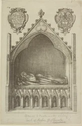 Näkymä Lancasterin kreivittären Avalinen (Lancasterin jaarlin Edmundin vaimon) haudalle Westminster Abbeyssa, 1666.
