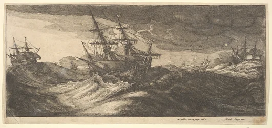 Sotalaiva ja pursuava valas, 1665.