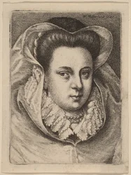 Nainen valkoisessa hunnussa ja mustassa hatussa (Maria Stuart?)