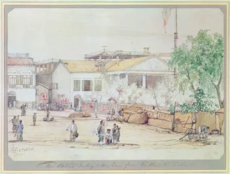 Brittiläinen tehdas Hog Lanella, Kantonissa, 1838 (wc paperilla)