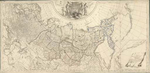 Kartta Venäjän valtakunnasta jaettuna 41 hallitukseen, 1796.