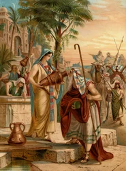 Eliezer testaa Rebeccaa (väri litho)