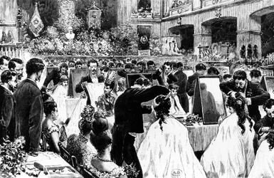Saksan kampaajaliiton kampanjoiden esittely Berliinin konserttitalossa, 1887