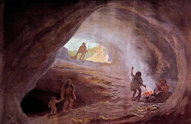 Esihistoria: luolat jääkauden aikana. W. Kranzin maalauksesta, 1900-luku