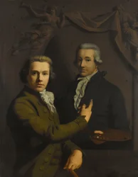 Omakuva, osoittaa taiteilijan kuolleen kollega Dirk Jacobsz Ploegsman (1769-91) muotokuvaa