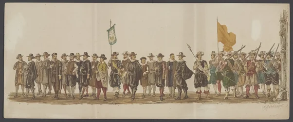 Delft-paraati 1862, seitsemäs ja kahdeksas ryhmä Delftin kuninkaallisen akatemian neljäs lustrum - Ao. 1862 - Costumed Optogt (sarjan nimi esineellä)