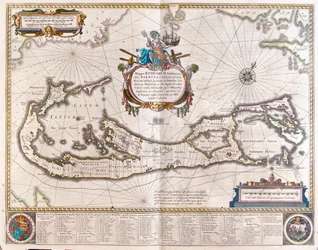 Bermuda, teoksessa "Theatrum Orbis Terrarum, sive Atlas Novus", kirjoittanut Willem Blaeu, Amsterdam.